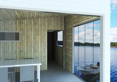 bastu ritning skärgård brygga trä visualisering